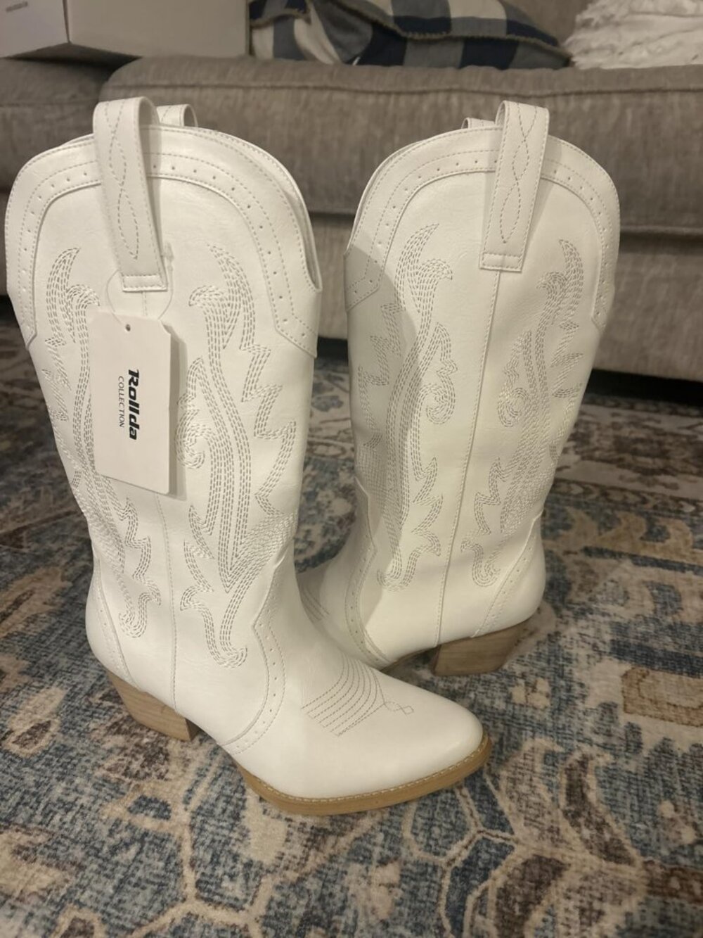 Women's White Synthetic Cowboy Boots